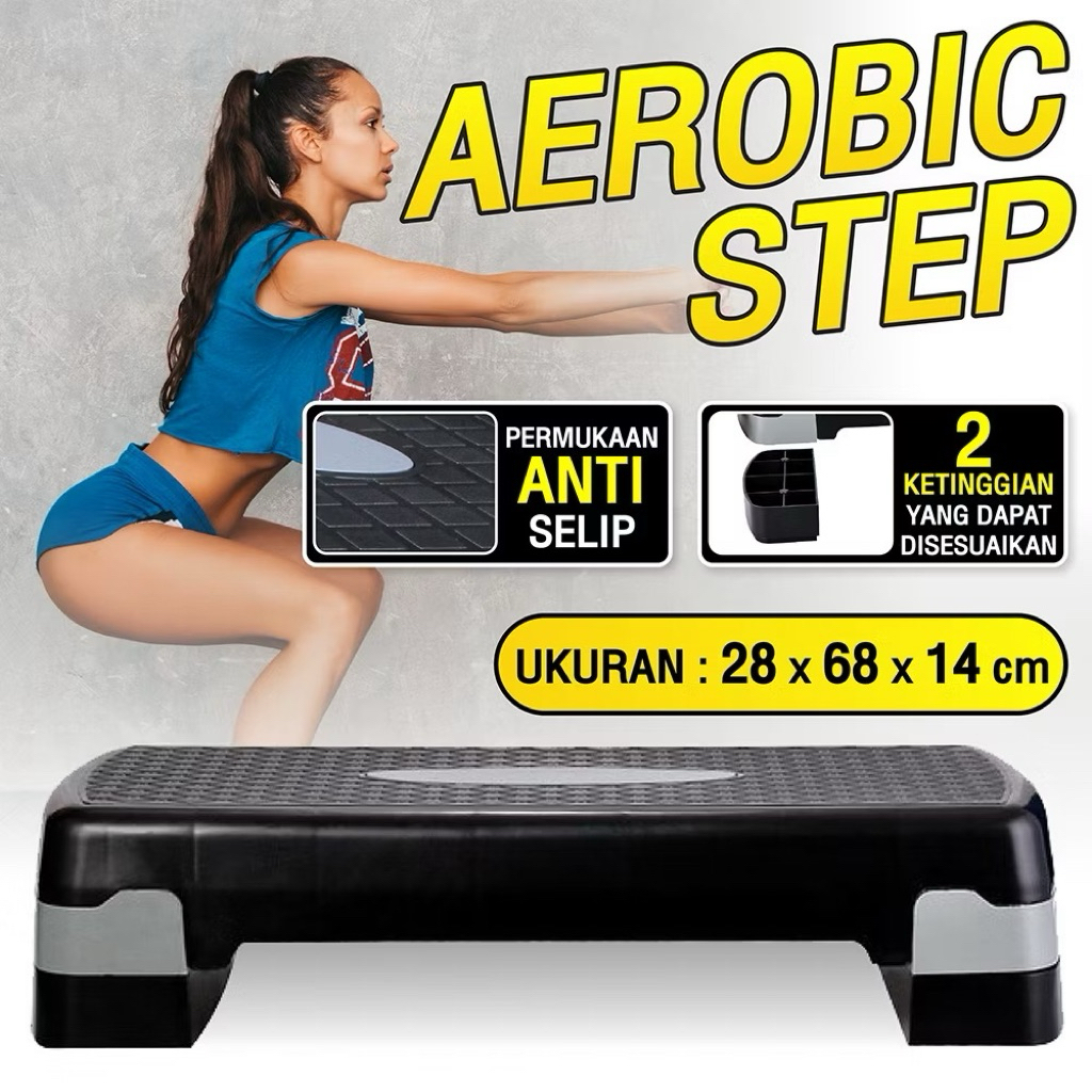 Aerobic Step Papan Senam Aerobic Zumba 3 Tingkatan Adjustable Alat Olahraga Fitness Gym