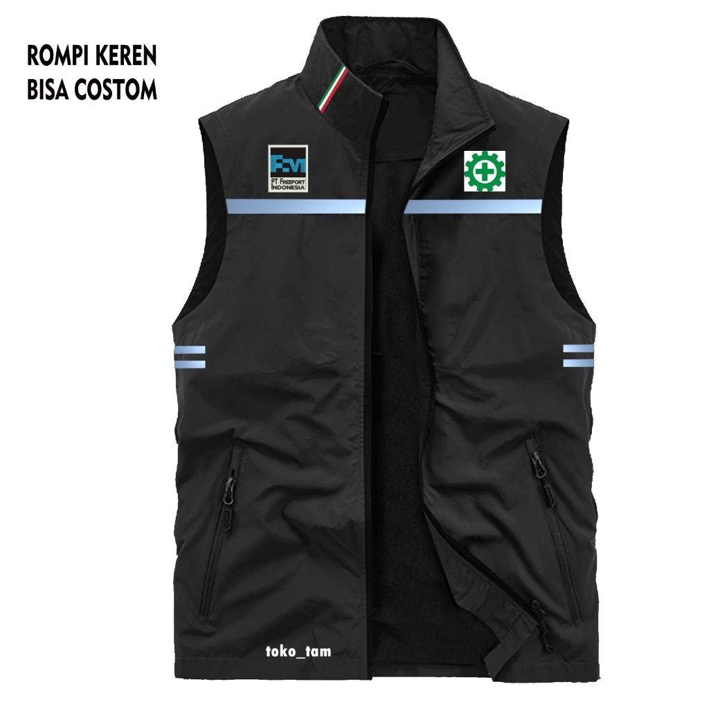 Best seller rompi vest scotlight zipper K3 PT FREEPORT INDONESIA pria wanita rompi vest taslan distr