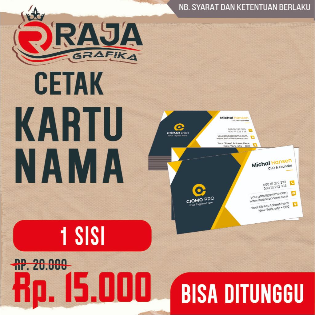 

KARTU NAMA (NAME CARD) SATU SISI