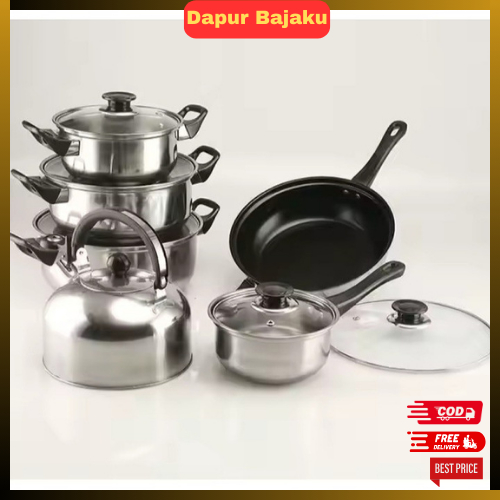 Dapur Bajaku - Panci Stainless Steel Set Anti Karat Serbaguna Peralatan Masak Panci Teko 270