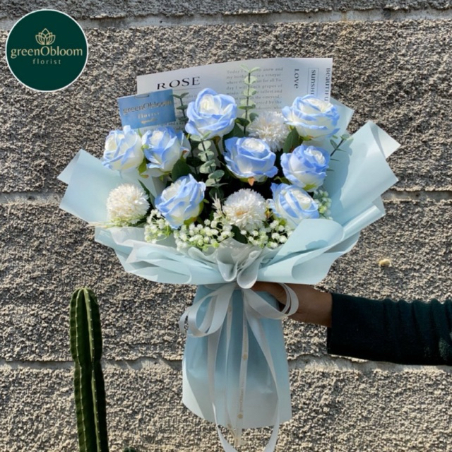 Buket Bunga Artificial Mawar Biru