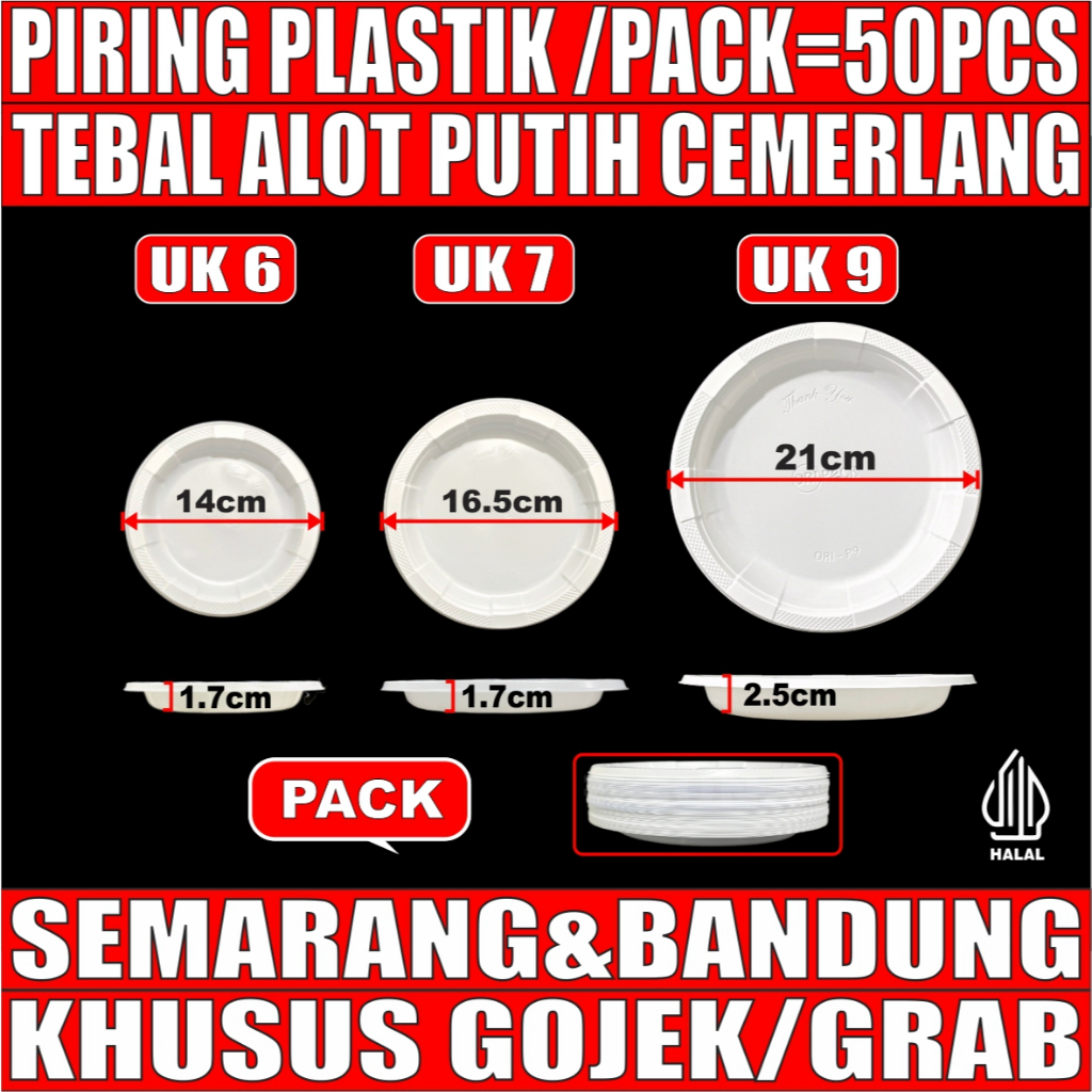 Piring Makan Plastik Tebal Putih Sekali Pakai P6 Uk 6 inch kecil / P7 sedang / P9 Besar Pack GJP