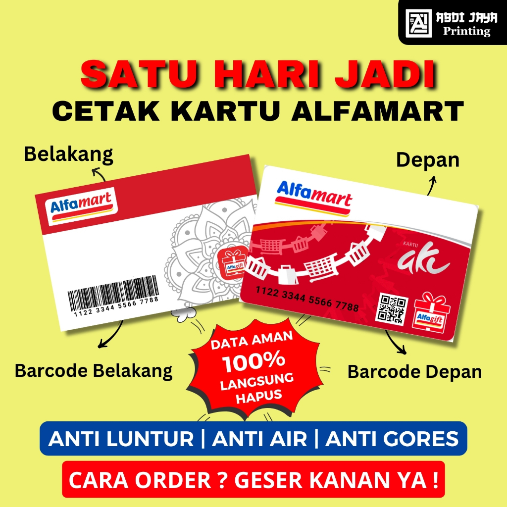 

Cetakk Kartu Alfamart Anti Luntur SEHARI JADI Bisa SATUAN Kartu Alfagift Bahan PVC ID Card