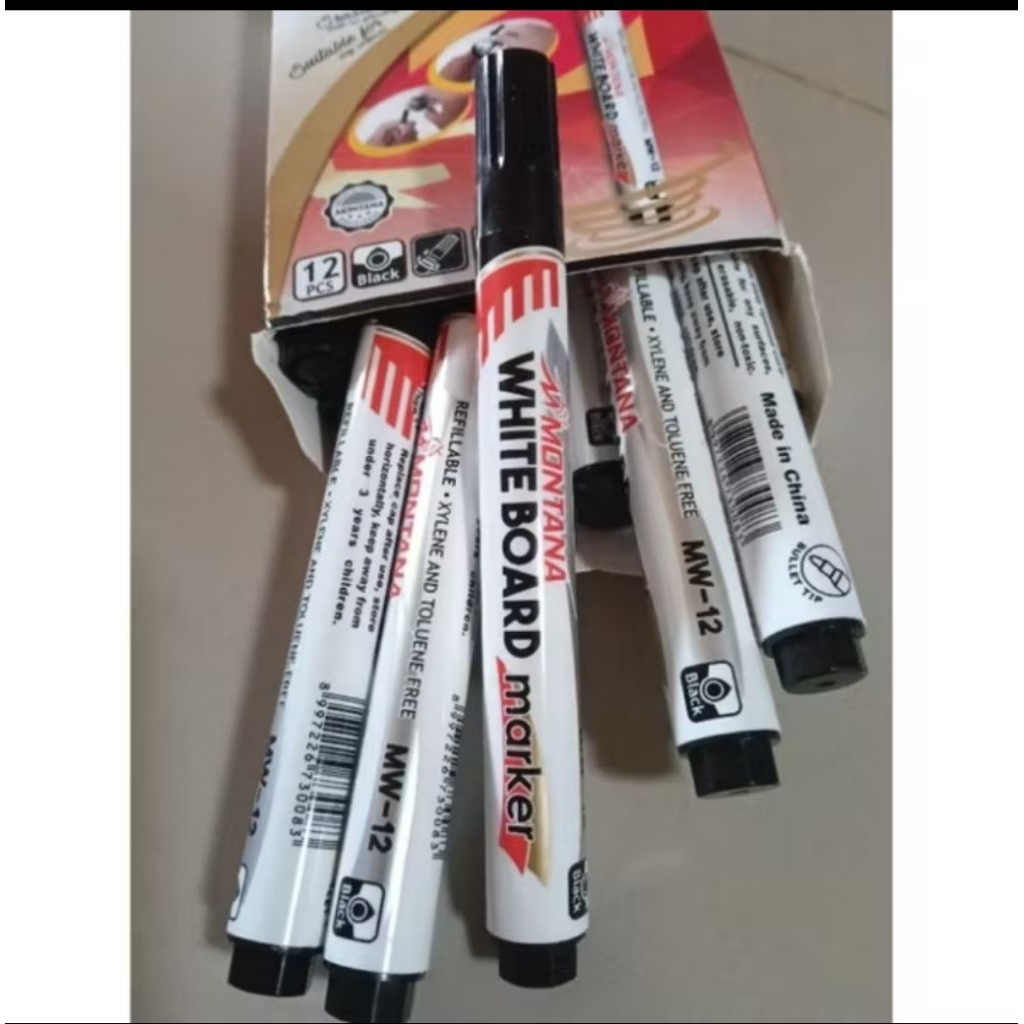 

spidol marker hitam black sepidol white board whiteboard papan tulis putih Montana bisa diisi ulang