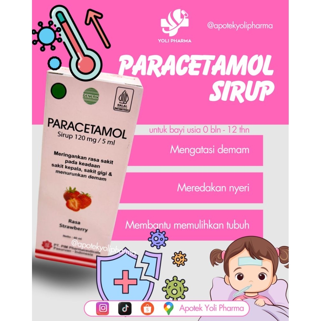 Paracetamol Sirup Anak 120mg 60ml Rasa Strawberry Obat Demam Anak Obat Penurun Panas Anak Dewasa Bay