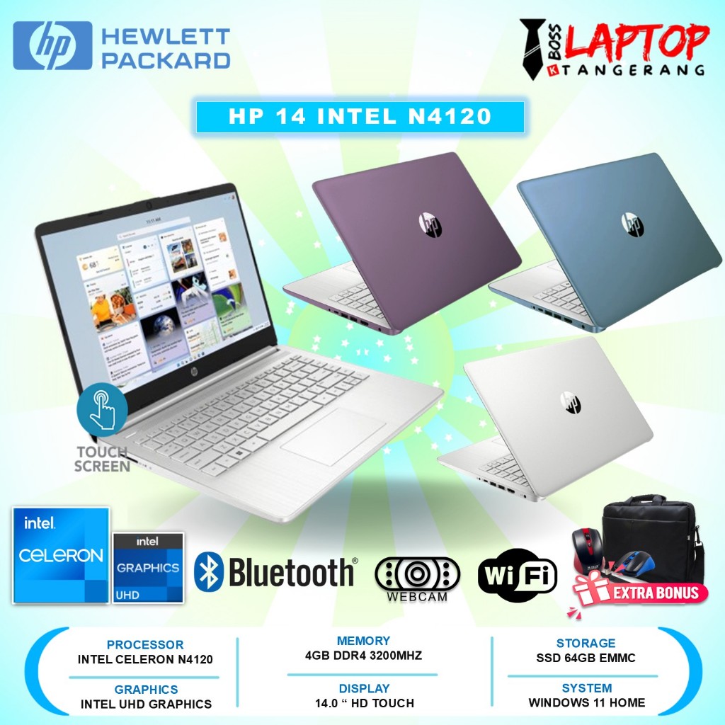 LAPTOP HP 14 INTEL N4120 4GB 14.0 INCH TOUCHSCREEN WINDOWS 11 HOME