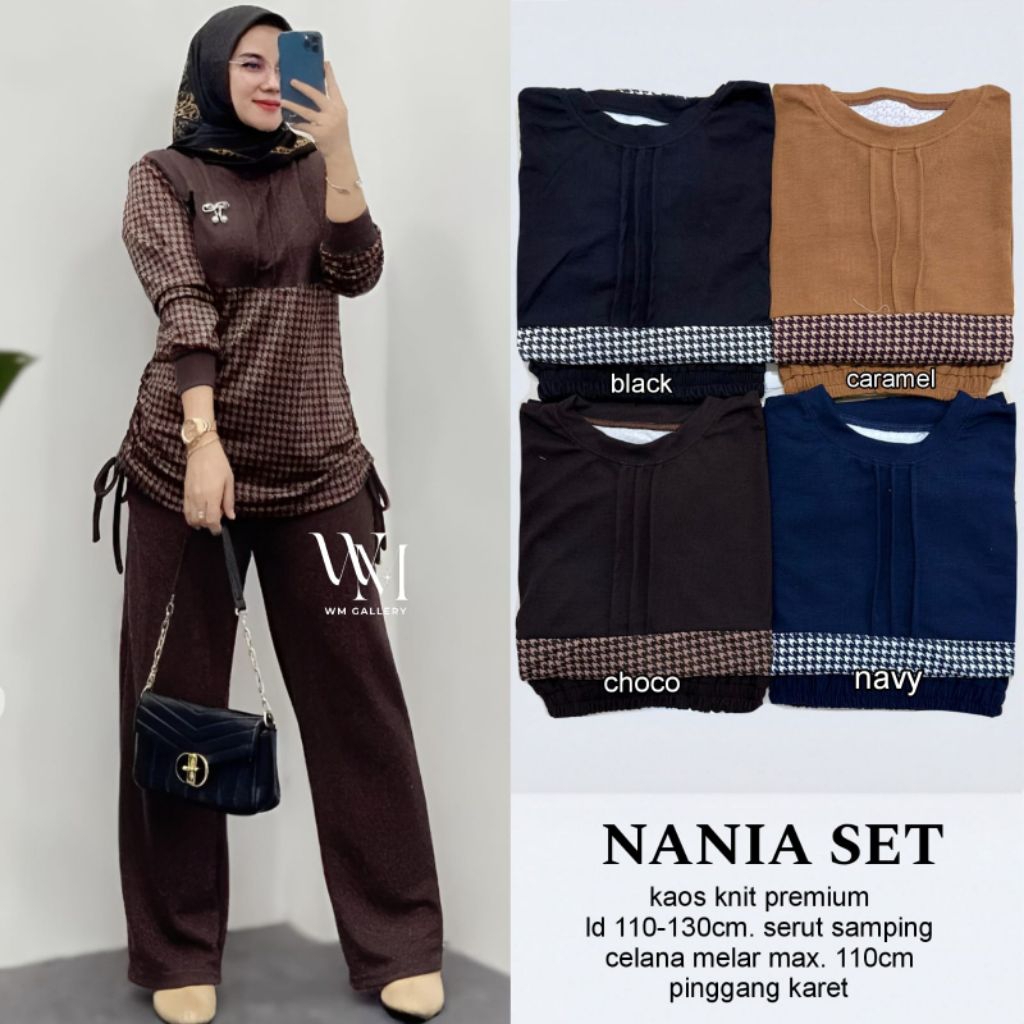 Setelan Wanita Nania Set Baju Dan Celana Kaos Knit Premium