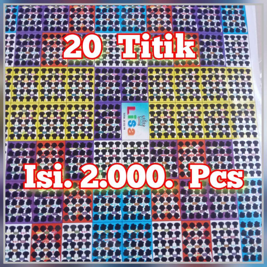 Gosok Bom 20 Titik Isi 2.000 Pcs Sudah terpotong rapih blakang blok hitam/ Bom ngacak / Warna cerah 