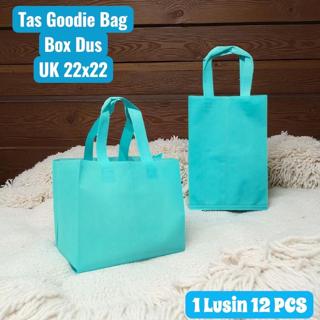 

Tas spunbond goodie bag Box Dus (1 Lusin isi 12 PCS) Ukuran (22x22) | Tas Kotak Nasi | Tas Box Hajatan | Tas kado