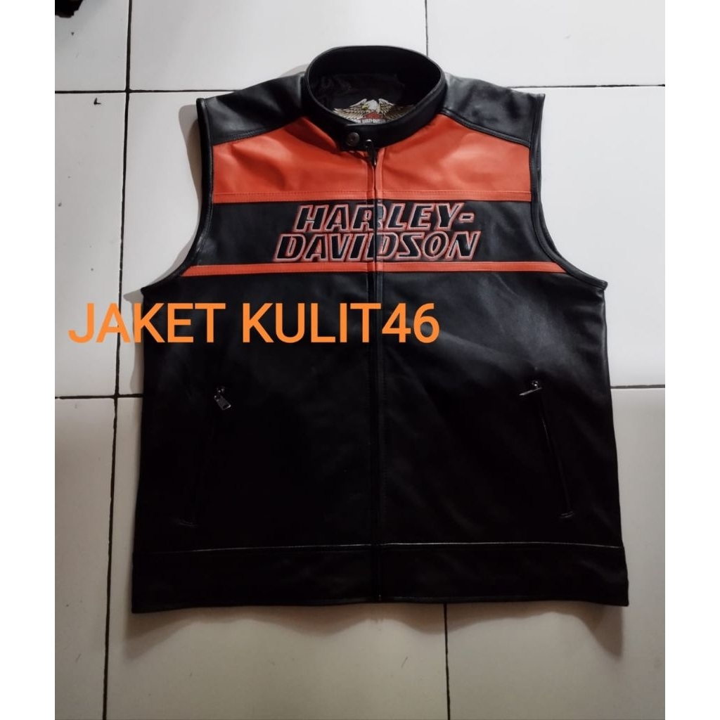 rompi kulit Harley Davidson vest, rompi bikers
