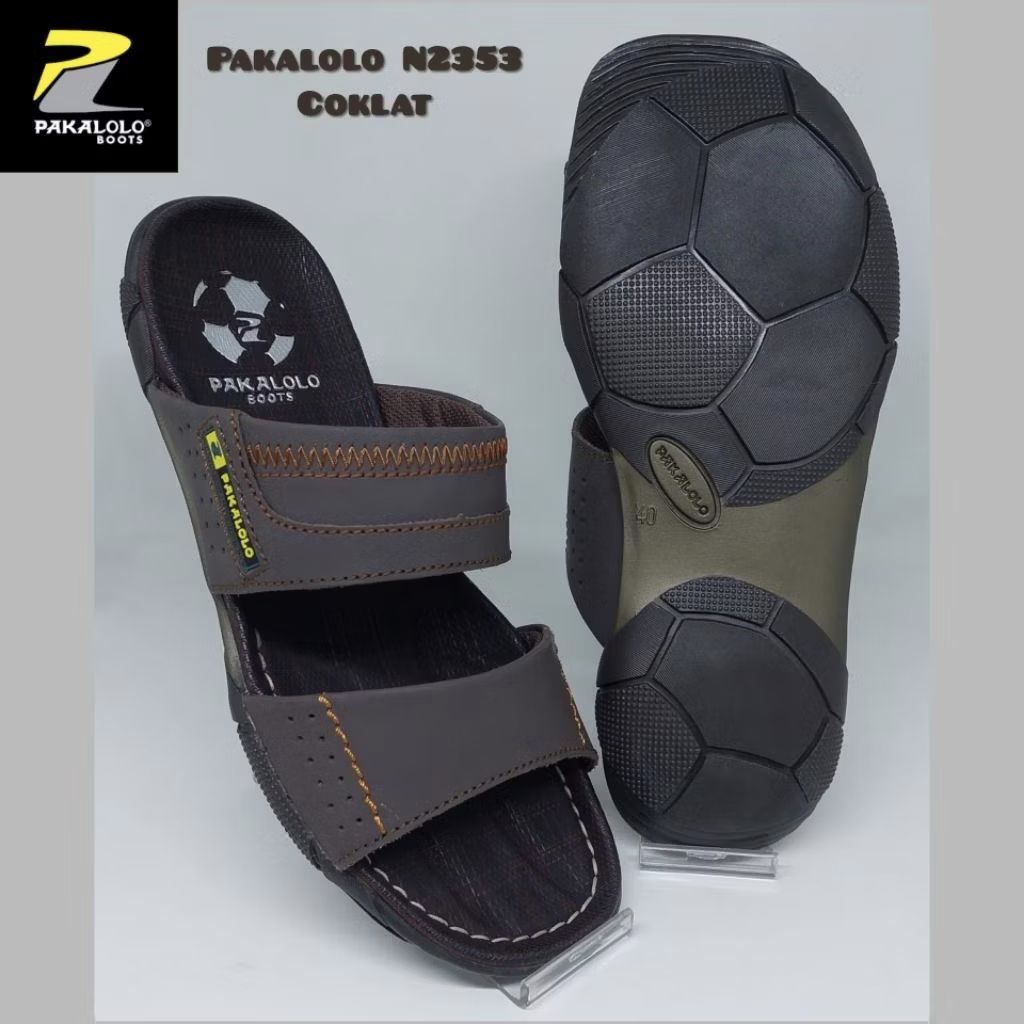 PAKALOLO N2353 BROWN ORIGINAL / Sandal Selop Pria Motif Sol/Bola Kulit Asli New/Arrival