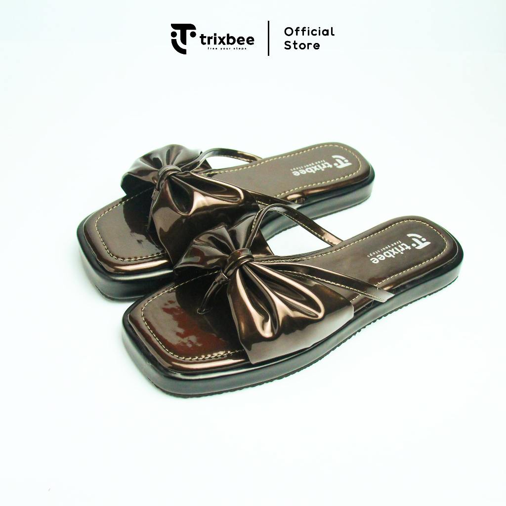 Trixbee Big Size 37-44 Sandal Wanita Flat Sol Karet Teplek Sandal Cewek Warna Mahogany