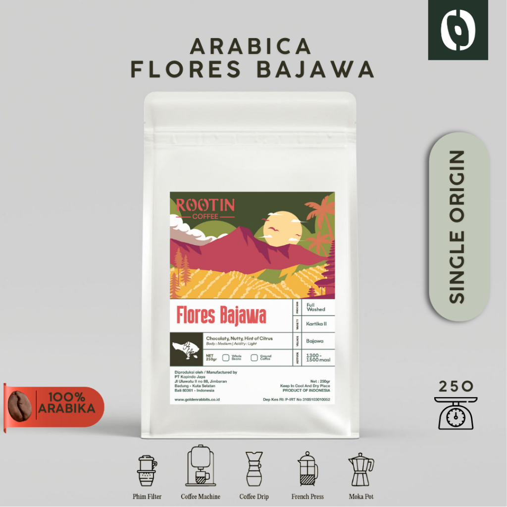 

Rootin Coffee Flores Bajawa Single Origin Arabika Roasted Beans Biji dan Bubuk Kopi / 250gr