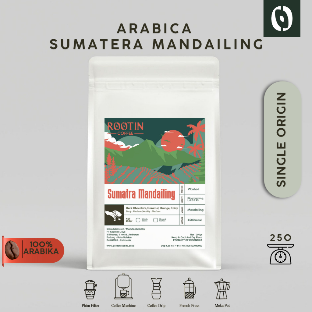 

Rootin Coffee Sumatra Mandailing Single Origin Arabika Roasted Beans Biji dan Bubuk Kopi / 250gr