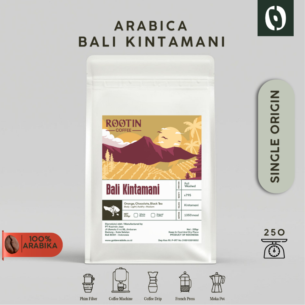 

Rootin Coffee Bali Kintamani Single Origin Arabika Roasted Beans Biji dan Bubuk Kopi / 250gr