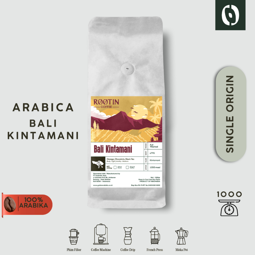 

Rootin Coffee Bali Kintamani Single Origin Arabika Roasted Beans Biji dan Bubuk Kopi / 1kg