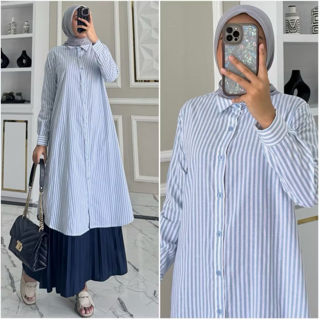 Tunik Wanita Lebaran Dewasa Termurah Elegan Nyaman Cantik Dress Stylish Flowly Muslimah Trendy Hijab