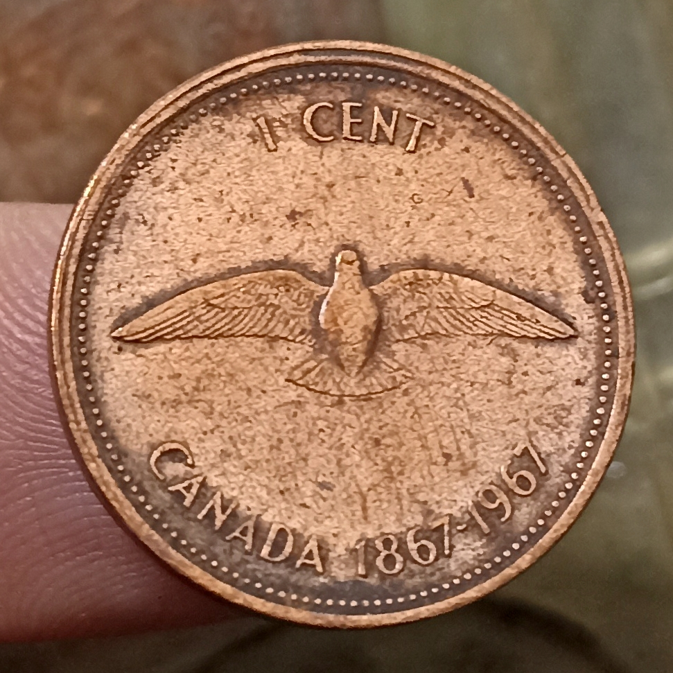 Koin Kuno Canada 1 Cent - Elizabeth II 2nd portrait, Confederation Tahun 1967