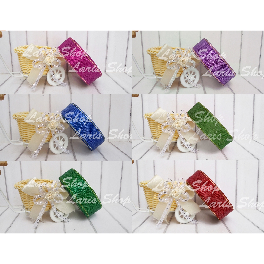 

Pita Glitter Metalik Lis Emas (Pinggir Mas) 1 inch (2,5 cm) warna Pink Magenta Ungu Biru Hijau Muda Hijau Tua Merah untuk Kado Hampers Parcel Suvenir Undangan