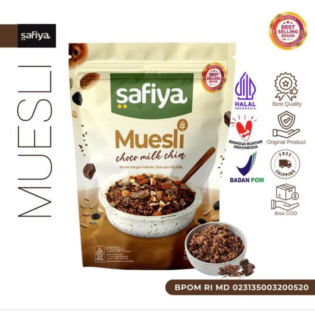 

MUESLI CHOCO MILK SAFIYA 840 | 420 GRAM SEREAL OATMEAL WITH CHIASEED SARAPAN SEHAT