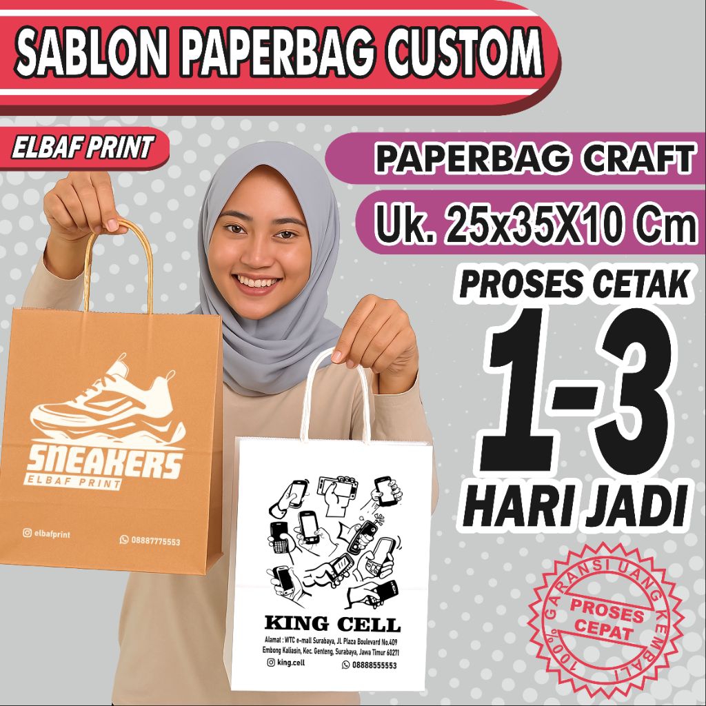 

Paperbag Craft Sablon Custom 25x35x10cm FREE DESIGN
