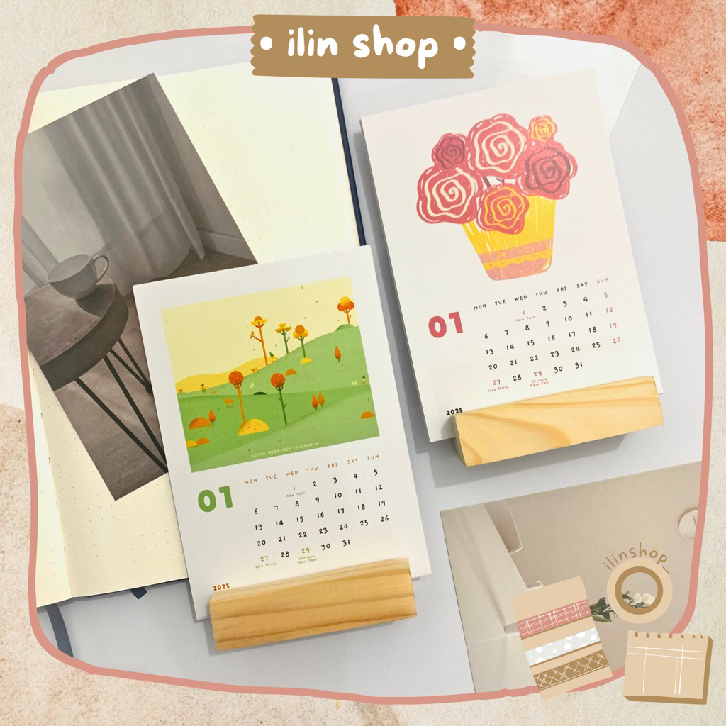

[FREE SEP-DES 2025] 2026 Desk Calendar Portrait Cute Illustration / Kalender Meja 2025 Custom Estetik