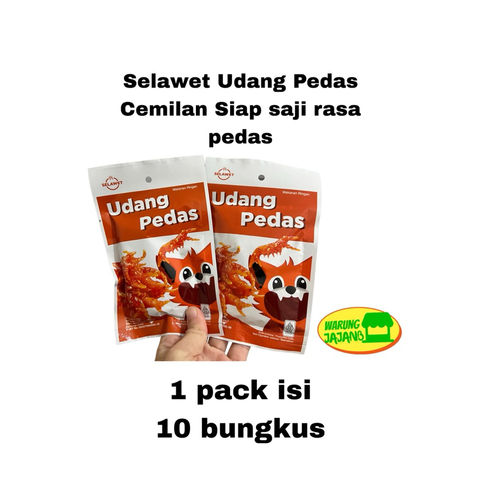 

Selawet Udang Pedas Cemilan Siap Saji Rasa Pedas 1 pack isi 10 bungkus x 24 gr