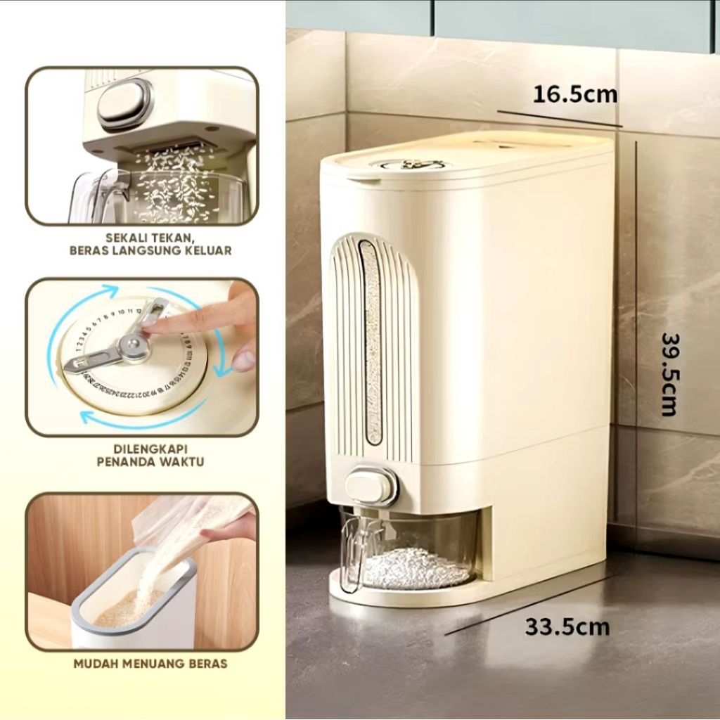 Dispenser Beras Otomatis Anti Kutu ANGOLA 10 Kg Premium