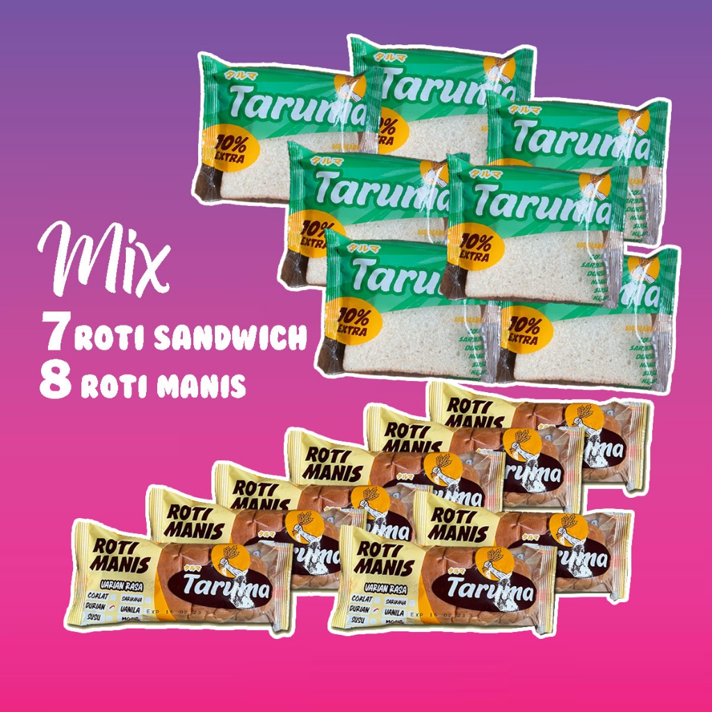 

Roti Taruma Mix 15pcs (7 RotiSandwich + 8 Roti Manis)