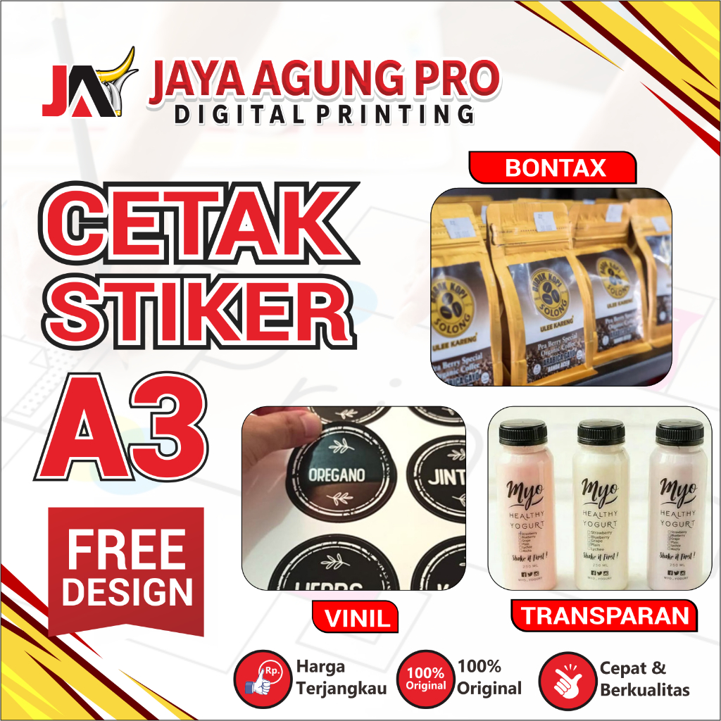 

Custom Stiker Cutting A3 Murah – Gratis Desain | Kertas Vinyl, Bontax, Transparan