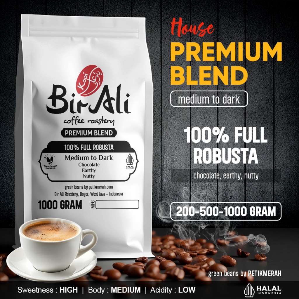 

PREMIUM HOUSE BLEND 100% Full Robusta Coffee Espresso Beans Roastery Biji Kopi Bubuk Petik Merah