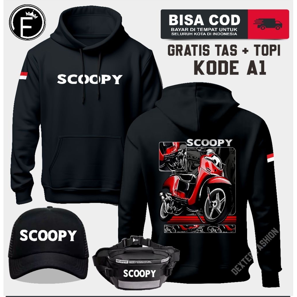 HOODIE HONDA SCOOPY JAKET SCOOPY TERBARU GRATIS TAS DAN TOPI SWEATER HONDA SCOOPY ORIGINAL |zanastor