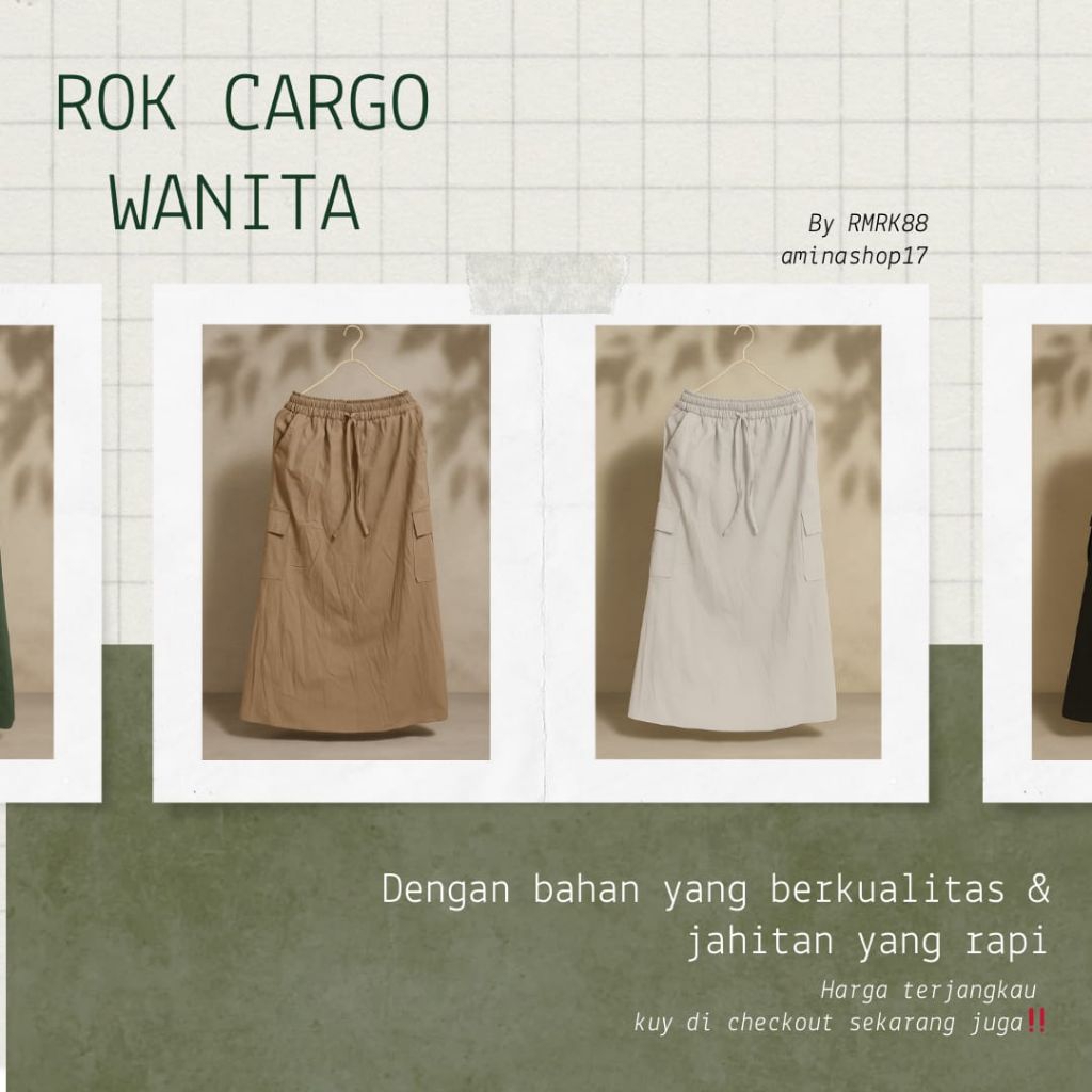 Rok Cargo Wanita Kekinian Korean Style//Rok Panjang Casual Streetwear//Rok Cargo Panjang Wanita High