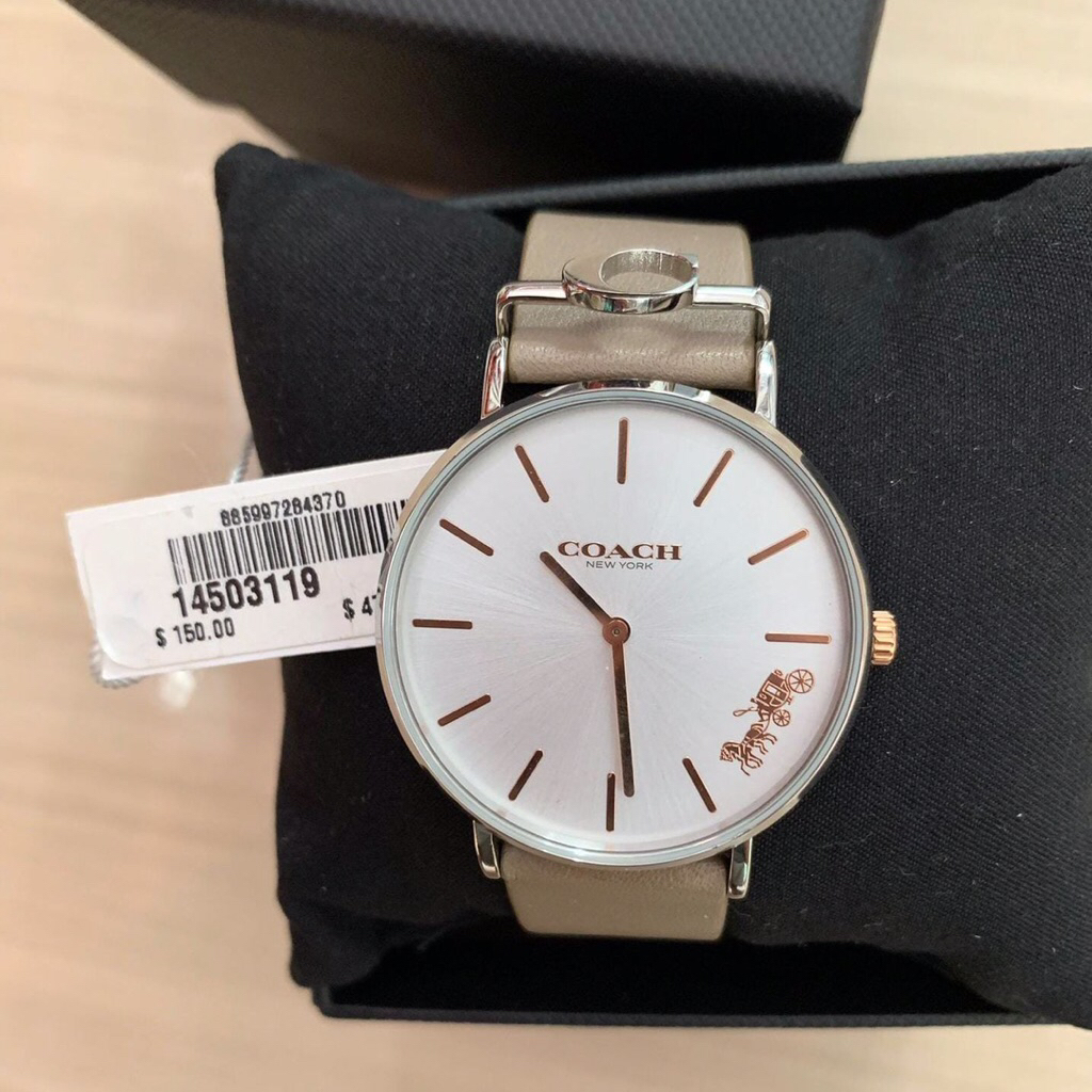 Jam Tangan Branded Coach Perry 14503119 Silver Case 36 mm Stone Calfskin Strap