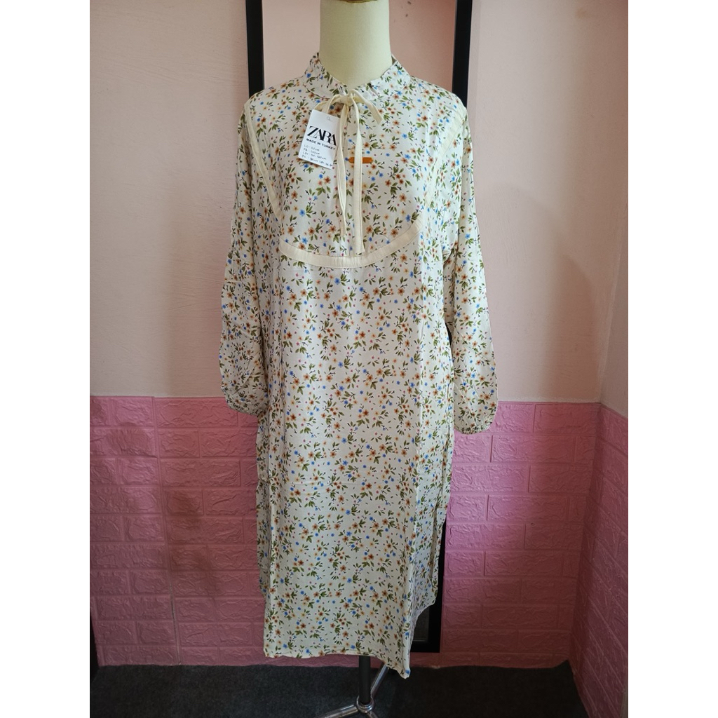 Tunik/Midi Dress Wanita Premium Rayon Motif Bunga