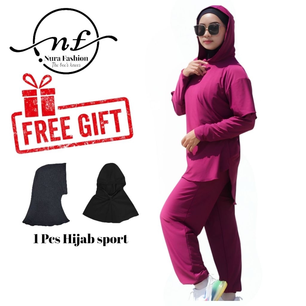 Setelan Jenita Set Baju Olahraga Wanita Muslimah berhijab Set Sport 3 in 1