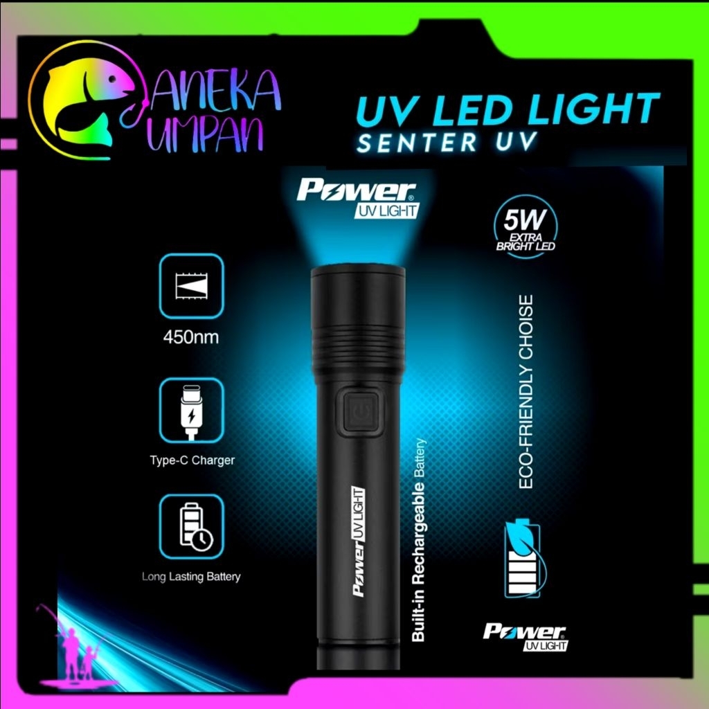 Aneka Umpan - Senter UV Power Uv Light Cas LED Ultraviolet 450nm Charger Type C Untuk Assist Hook Me
