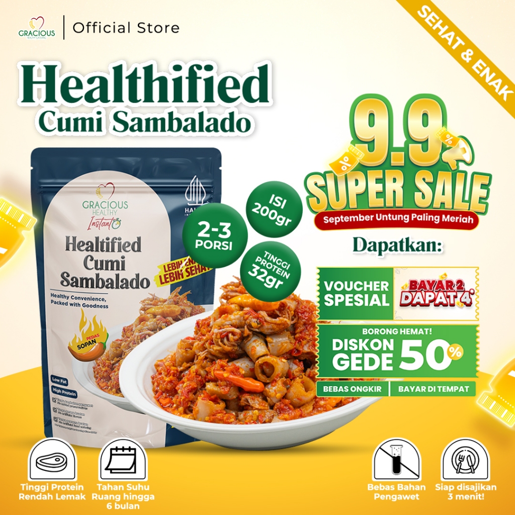 

Gracious Healthified Cumi Sambalado - Protein 32gr (Makanan Instant Sehat Siap Saji)