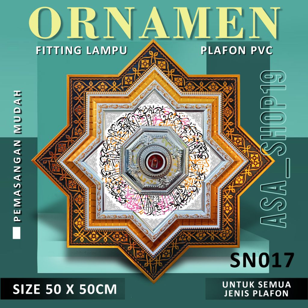 Lostnight_ Ornamen Lampu Plafon Pvc 50X50Cm Kaligrafi