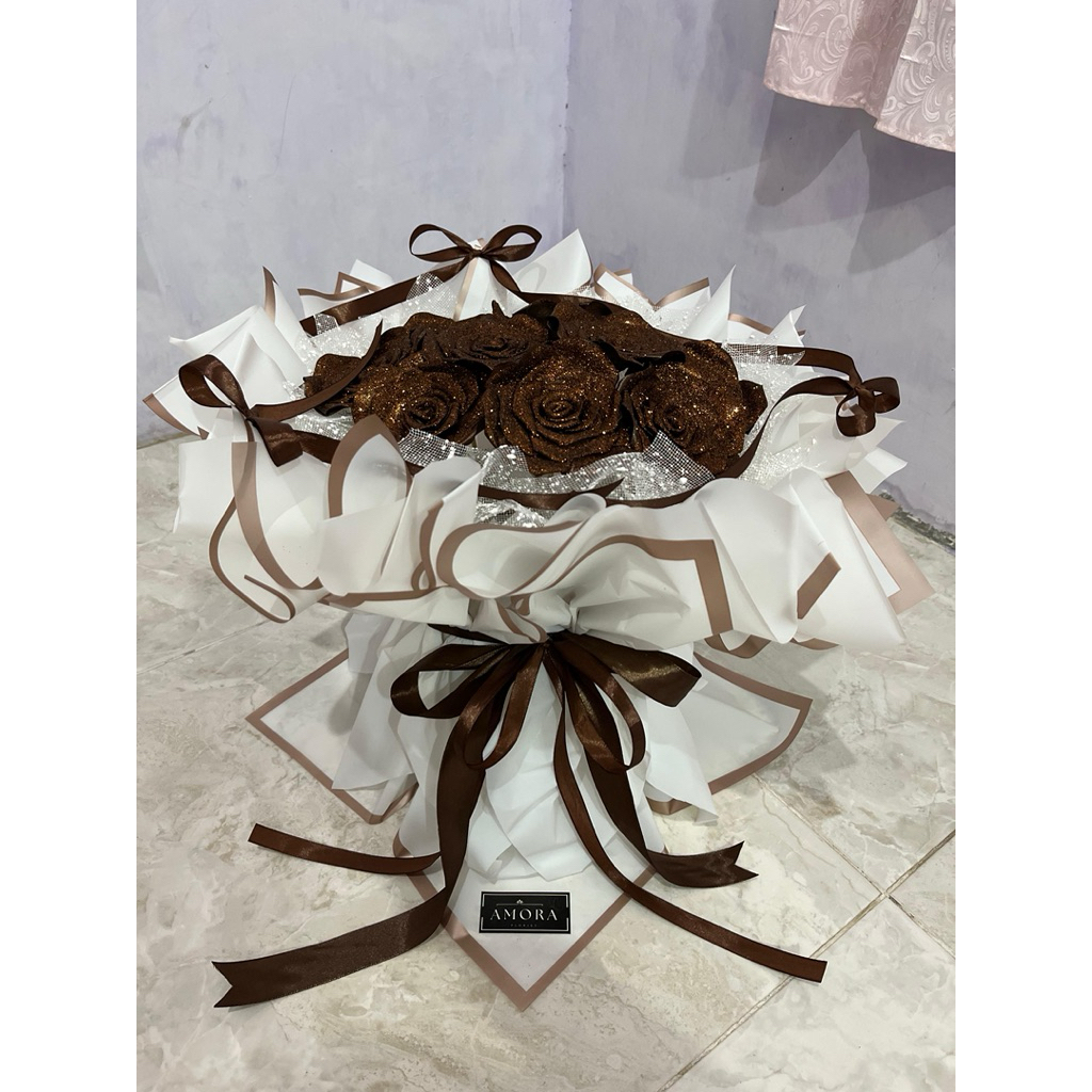 

buket bunga pita satin