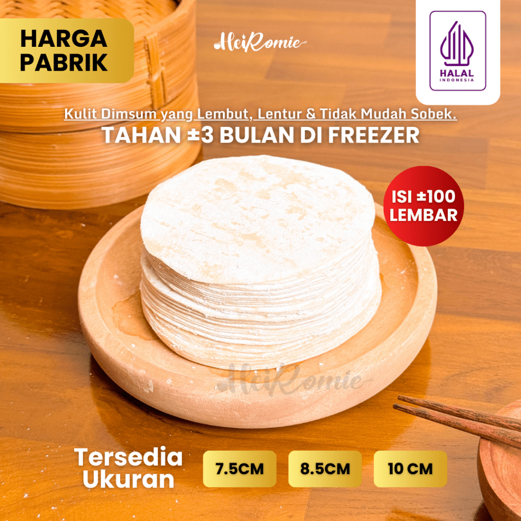 

Kulit Dimsum Isi 100 PCS Gyoza Pangsit Siomay 7.5 Cm / 8 Cm / 10 Cm