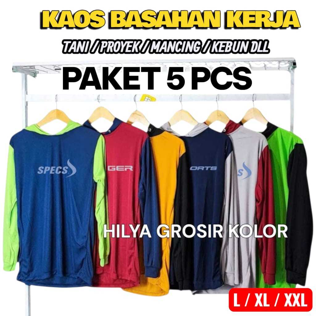 (PROMO 5 PCS) Kaos Tani Lengan panjang Kupluk Topi Pria Wanita/Kaos Sawah Lengan Panjang Kombinasi K