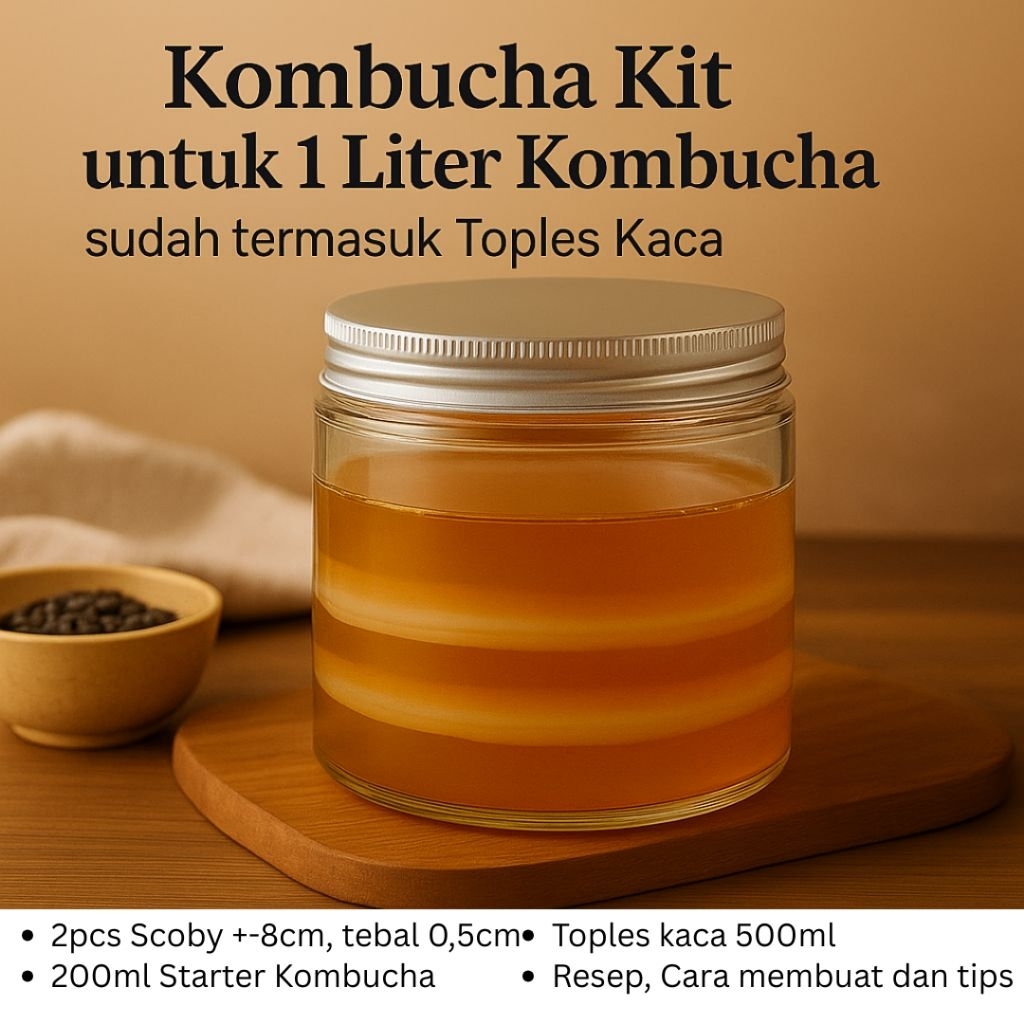 

SETOPLES Paket SCOBY & Starter Kombucha Premium Bibit Jamur + Toples Kaca diameter 8cm