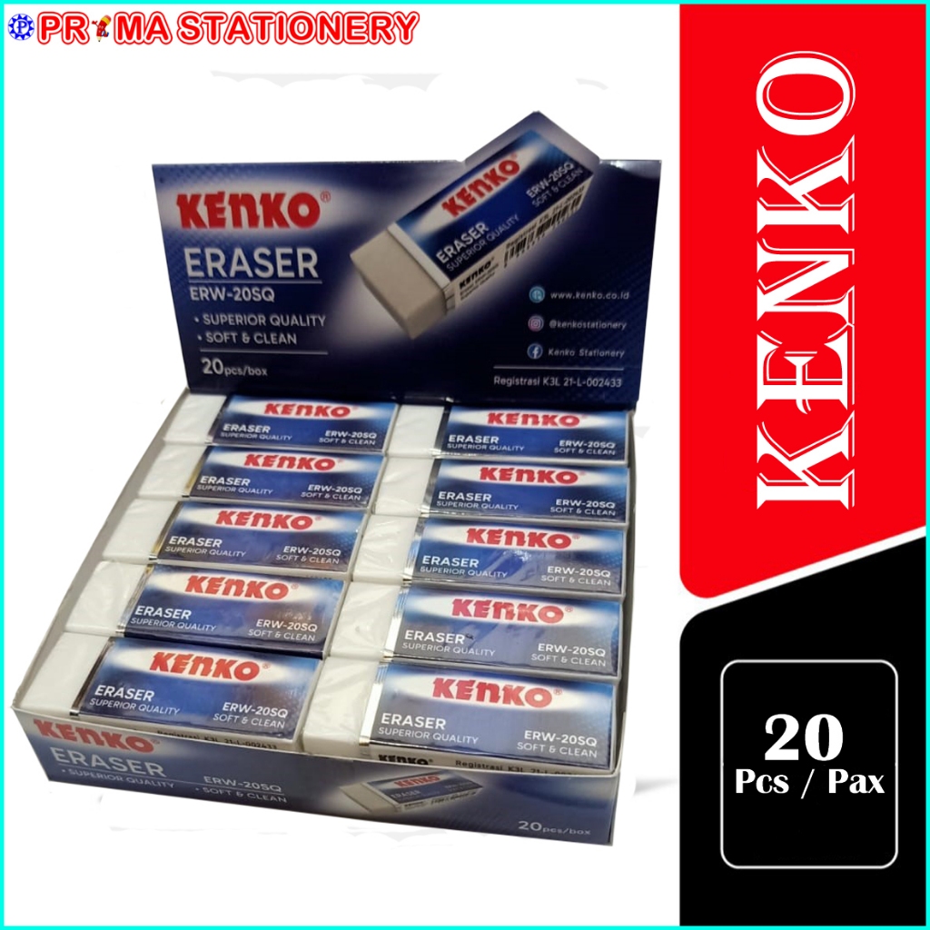 

(1 PAX / 20 PCS) Penghapus / Eraser Kenko ERW-20SQ Putih Besar / Eraser Kenko Original - Stip Besar