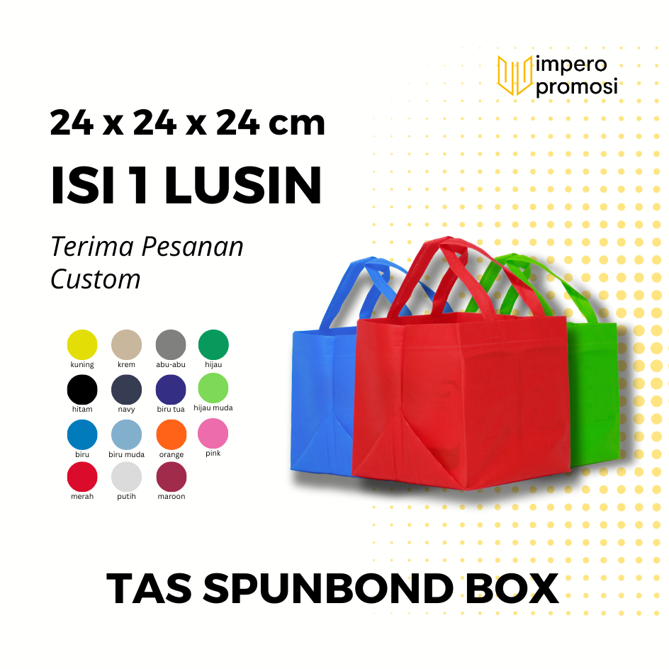 

Impero - Tas Spunbond Box 24x24x24 Isi 12pcs Tas Nasi Kotak Box Kue Harga Lusinan Banyak Warna