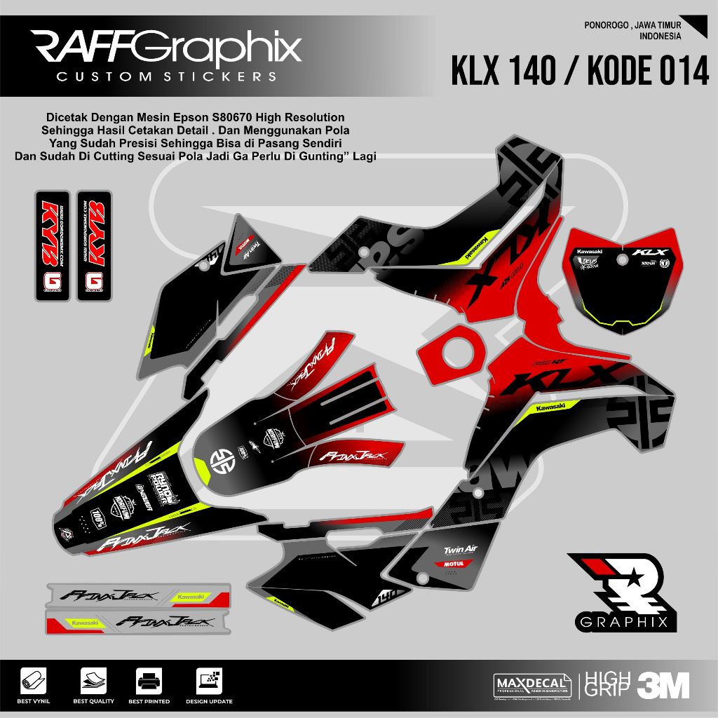 DECAL KLX 140 SUPER GLOSSY KODE 014 - DECAL STICKER KLX - STICKER KLX MURAH - DECAL KLX MURAH