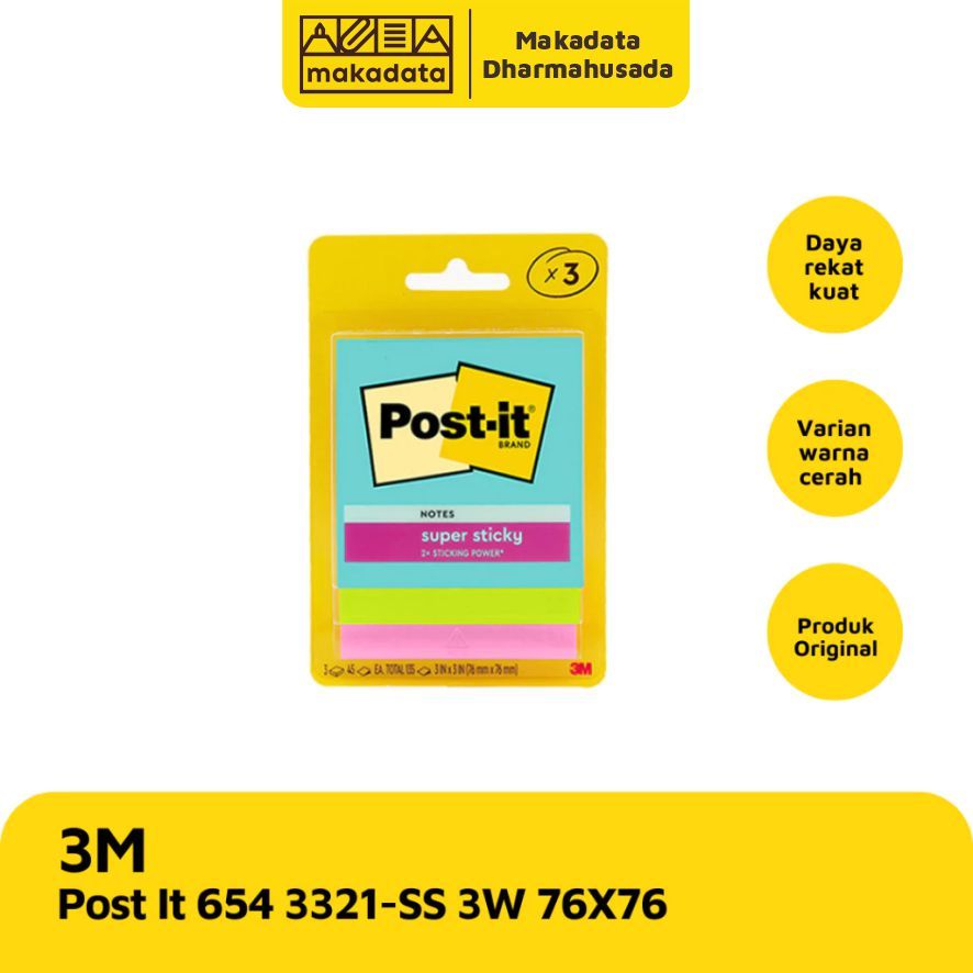 

NOTES | STICKY NOTE | POST IT 3M 654 3321-SS 3 WARNA 76X76 MM