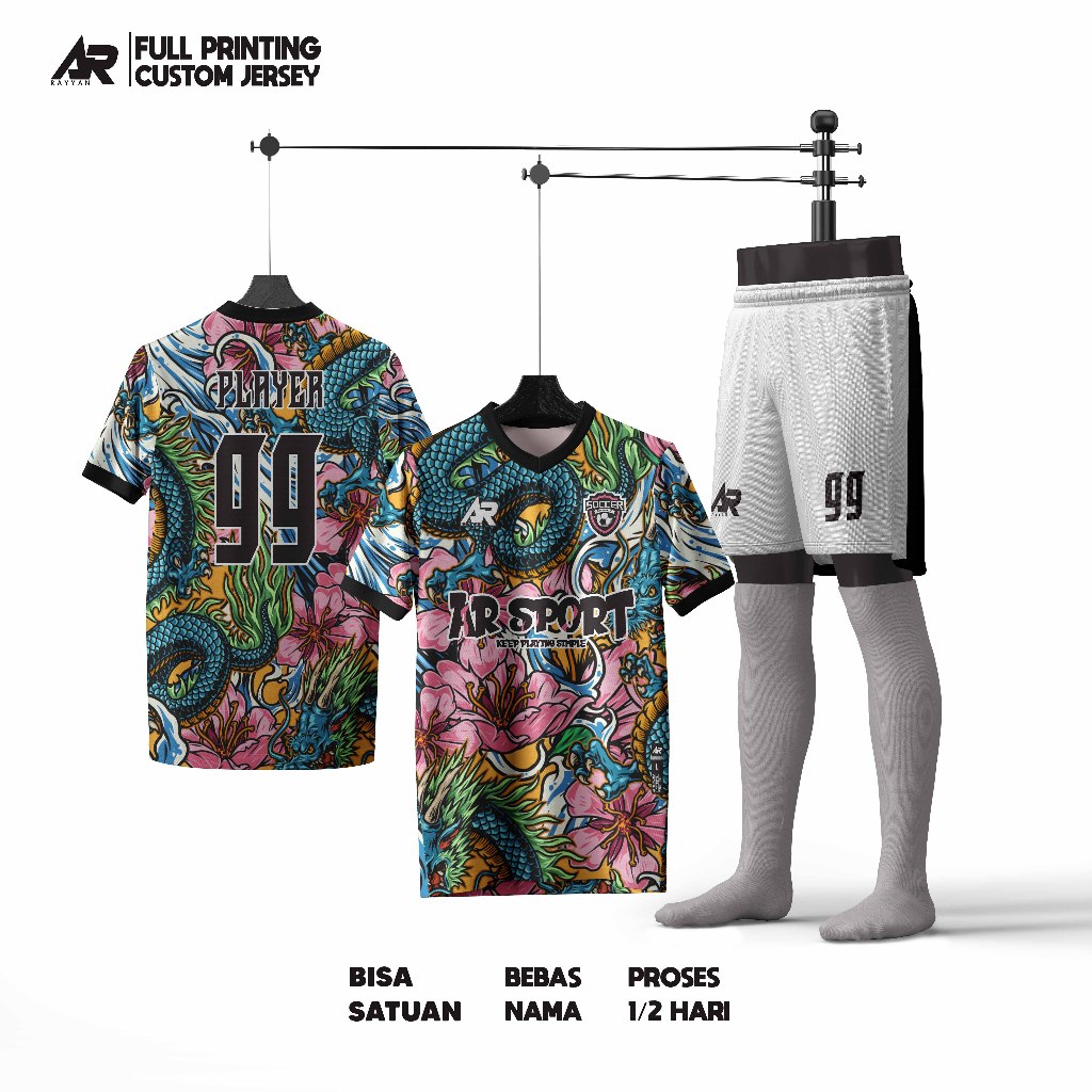 Jersey Baju Futsal Sepak Bola Voli  MOTIF NAGA Custom Full Printing Trendy 2025 Pink Setelan Sport