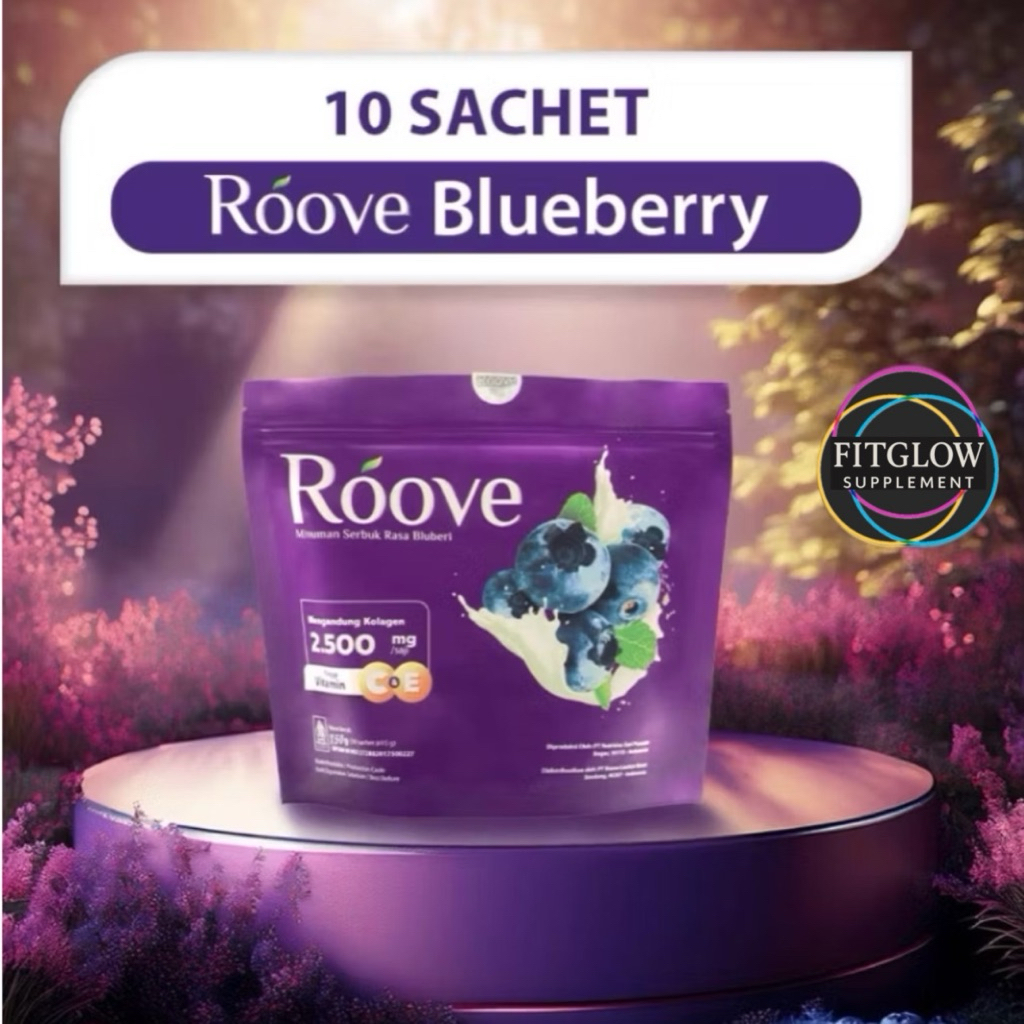 

(10 SACHET) ROOVE Blueberry Collagen Drink Original Suplemen Kecantikan Minuman Kolagen