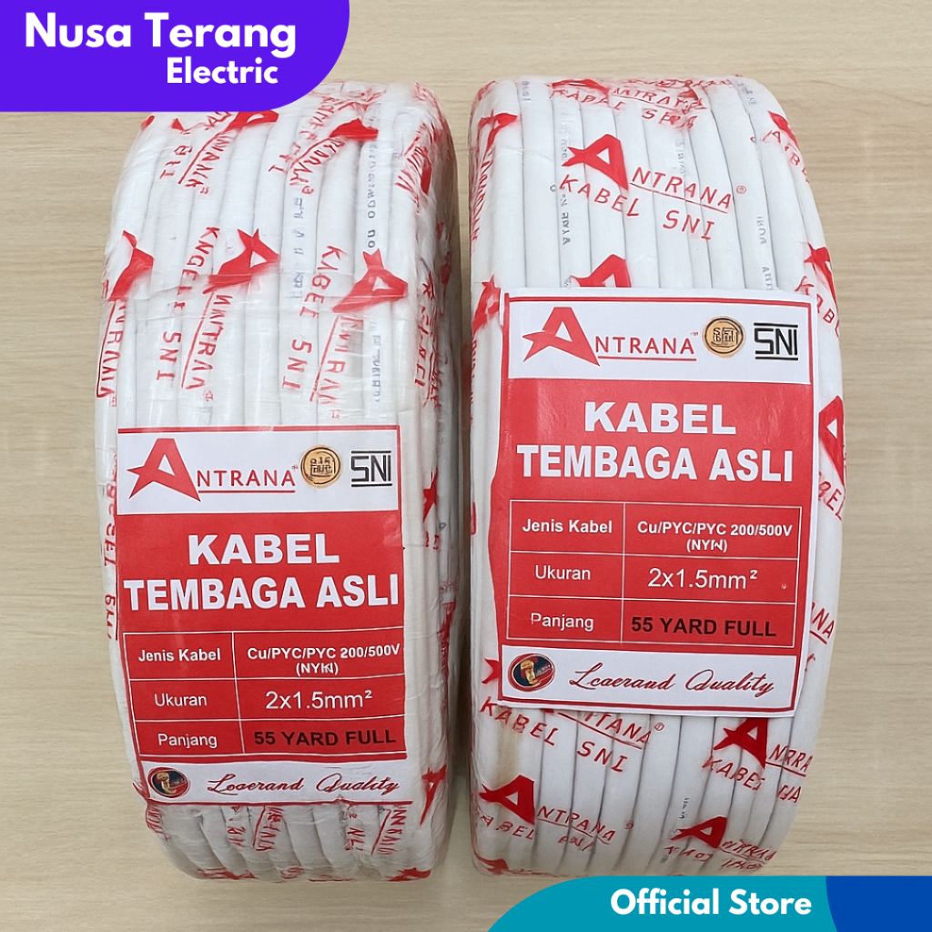 Kabel Listrik 1 Roll Tembaga Antrana NYM 2x1,5 50 Yard